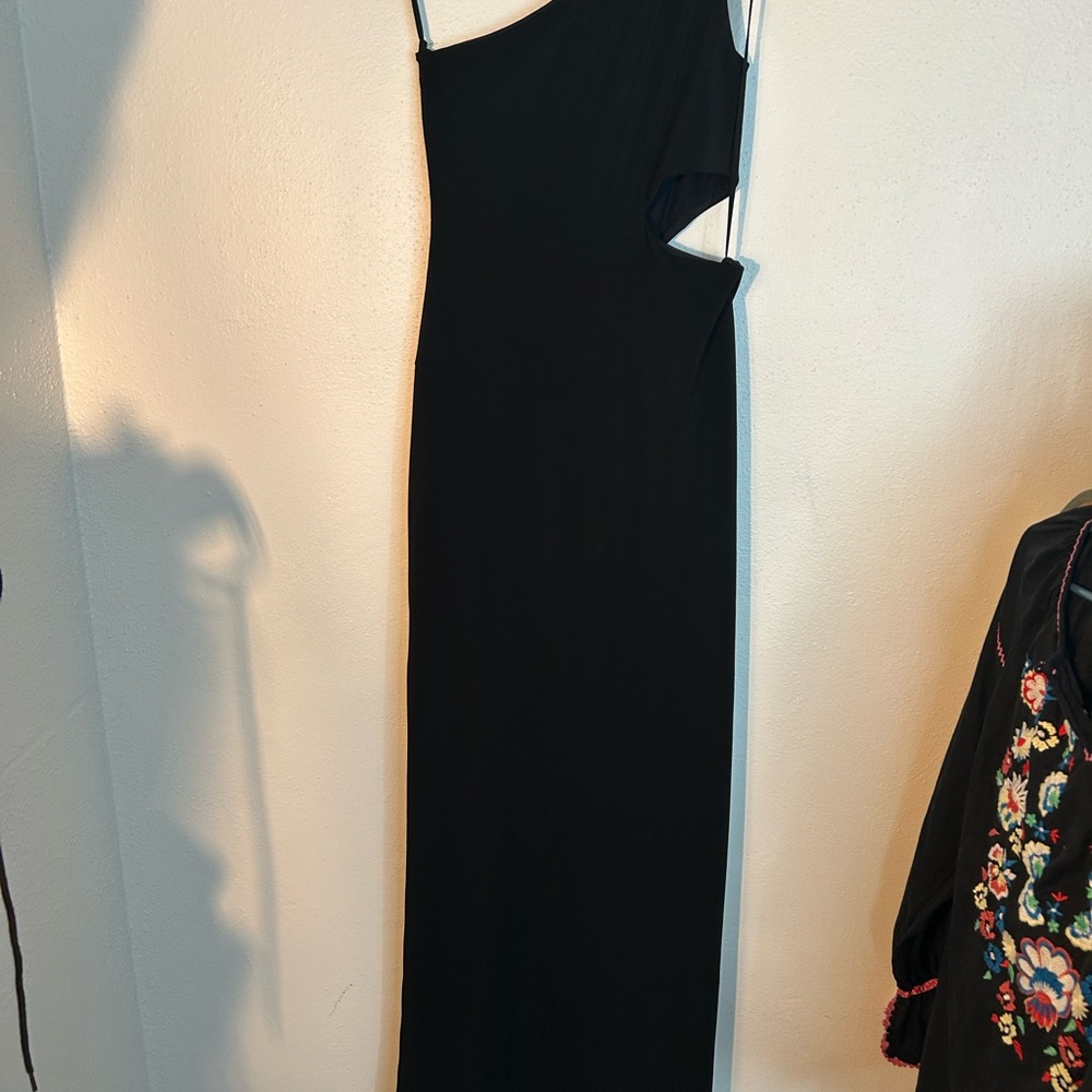 Alice + Olivia Women's Black One-Shoulder  Dress Size 8 Cut Out Slit Maxi - Picture 4 of 6
